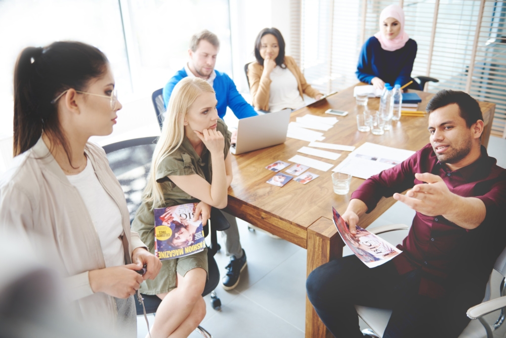 Top view of people having business meeting